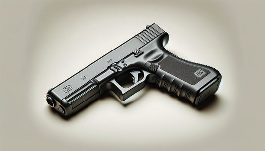 **Alt Text:** Detailed side profile of a Glock 17 handgun with a matte black polymer frame, textured grip, and distinctive slide serrations, set against a clean, neutral background.