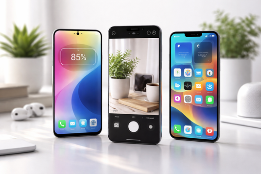 Budget smartphones comparison showing multiple phones with different features and displays