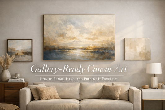 Unframed deep-edge canvas with finished edges and text highlighting clean modern presentation