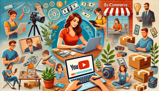 A vibrant landscape collage showcasing various methods for making money online. 