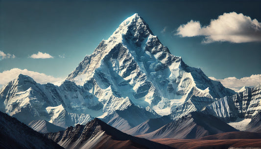 A stunning view of Gyachung Kang in the Mahalangur range of the Himalayas, featuring its towering snow-covered summit against a clear blue sky.