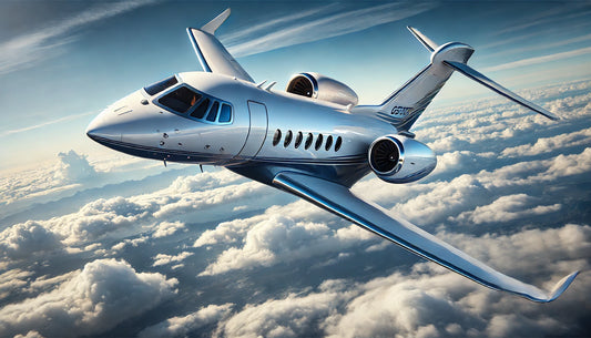 A Dassault Falcon 2000 in flight, showcasing its sleek design and luxurious cabin against a clear blue sky. The business jet is known for its performance, comfort, and efficiency.