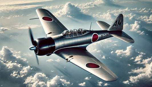 A Mitsubishi A6M Zero in flight, showcasing its sleek design and historical significance as a dominant World War II fighter aircraft. The plane is known for its agility and combat performance.