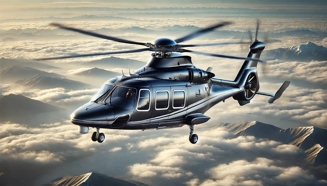 A Sikorsky S-76 in flight, showcasing its sleek design and versatility as a utility helicopter. The aircraft is known for its reliability, passenger comfort, and operational efficiency.