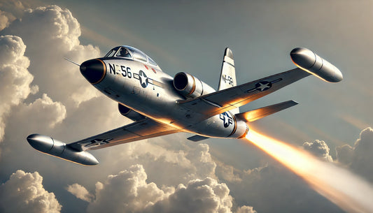 A Lockheed T-33 Shooting Star in flight, showcasing its distinctive design and effectiveness as a jet trainer. The aircraft is known for its role in training new pilots and enhancing the transition to jet-powered flight.