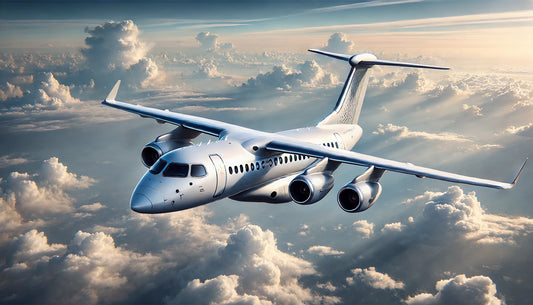 An Antonov An-148 in flight, showcasing its sleek design and efficiency as a regional jet. The aircraft is known for its reliability, passenger comfort, and operational versatility.