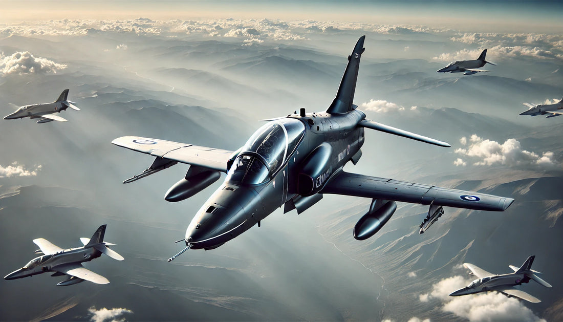 A BAE Systems Hawk in flight, showcasing its sleek design and effectiveness as an advanced jet trainer and light attack aircraft. The aircraft is known for its role in pilot training and light combat missions.