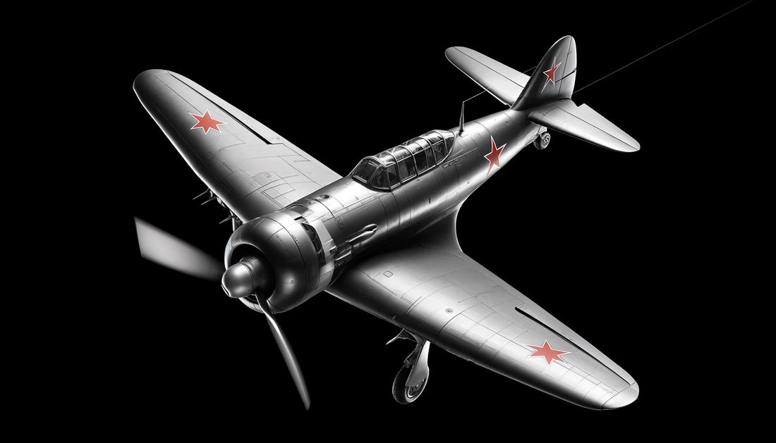 A Yakovlev Yak-9 in flight, showcasing its sleek design and versatility as a World War II fighter aircraft. The aircraft is known for its speed, agility, and effectiveness in various combat roles.