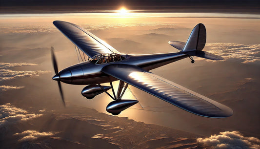 A Lockheed Vega in flight, showcasing its sleek design and versatility as a pioneering high-wing monoplane. The aircraft is known for its speed, reliability, and effectiveness in various long-distance flights and record-setting missions.