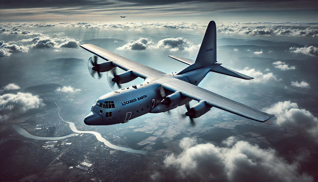A Lockheed Martin C-130J Super Hercules in flight, showcasing its sleek design and advanced tactical airlift capabilities. The aircraft is known for its versatility and effectiveness in military operations worldwide.