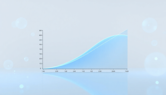 Blue gradient area chart showing a curved growth line from left to right on a light background.