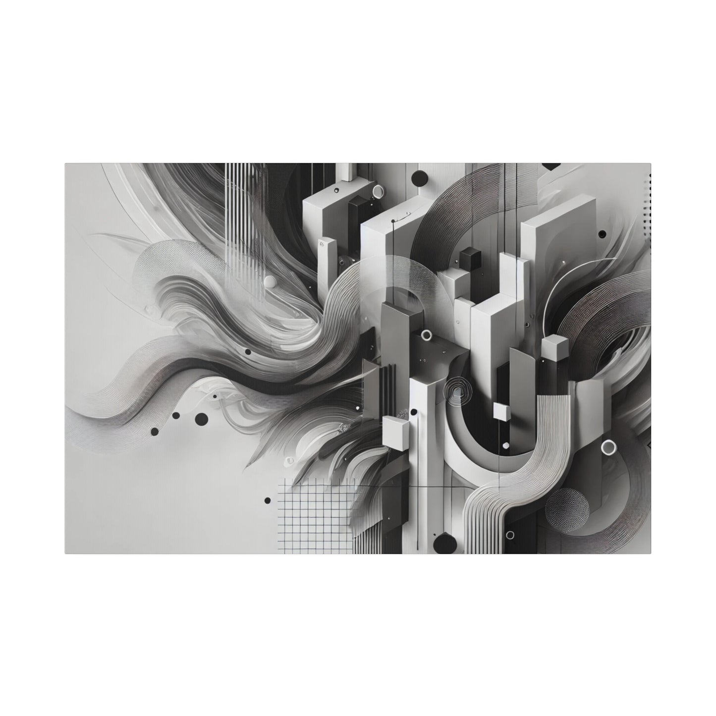 Monochrome Abstract Art Canvas - Modern Geometric Flow in 4K