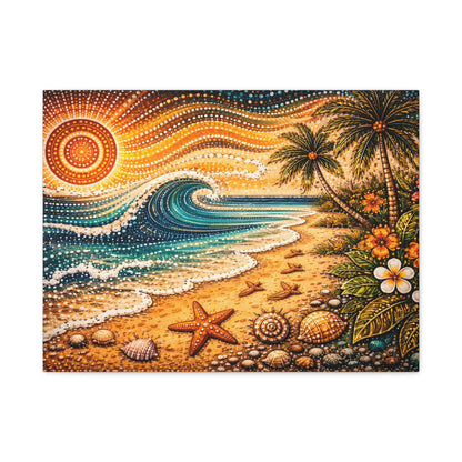 Tropical Beach Canvas Wall Art — Colorful Seascape with Palm Trees & Shells Canvas image 9