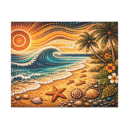 Tropical Beach Canvas Wall Art — Colorful Seascape with Palm Trees & Shells Canvas image 12