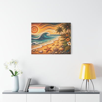 Tropical Beach Canvas Wall Art — Colorful Seascape with Palm Trees & Shells Canvas image 53
