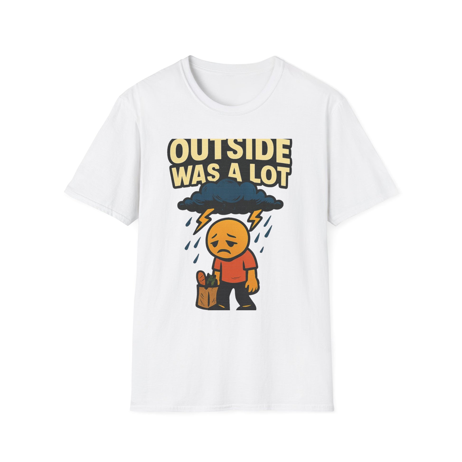 Outside Was A Lot artwork shown on the front of a clean studio graphic tee