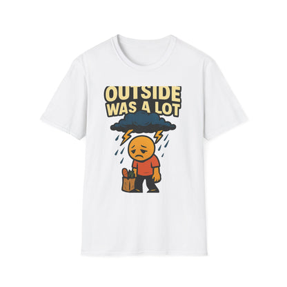 Outside Was A Lot artwork shown on the front of a clean studio graphic tee