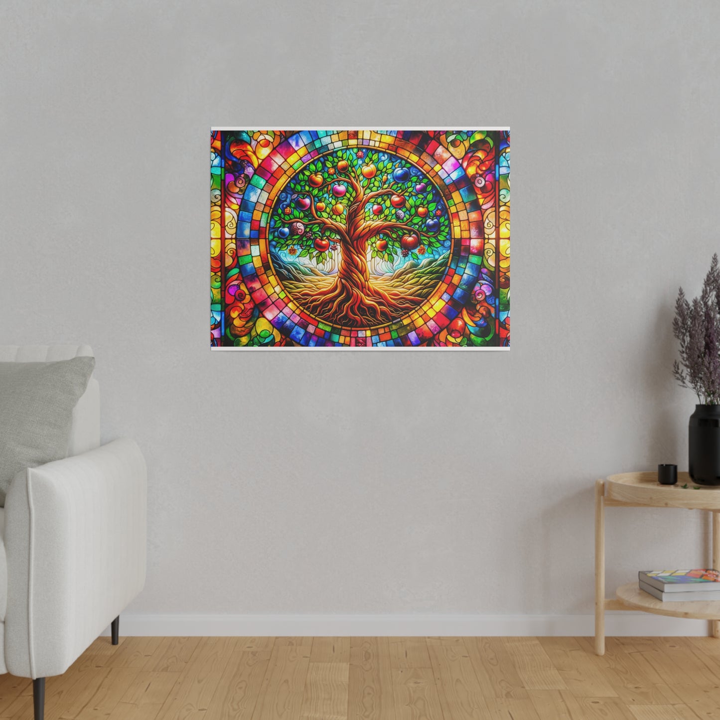 Vibrant Eden: Tree of Life Stained Glass Canvas Art