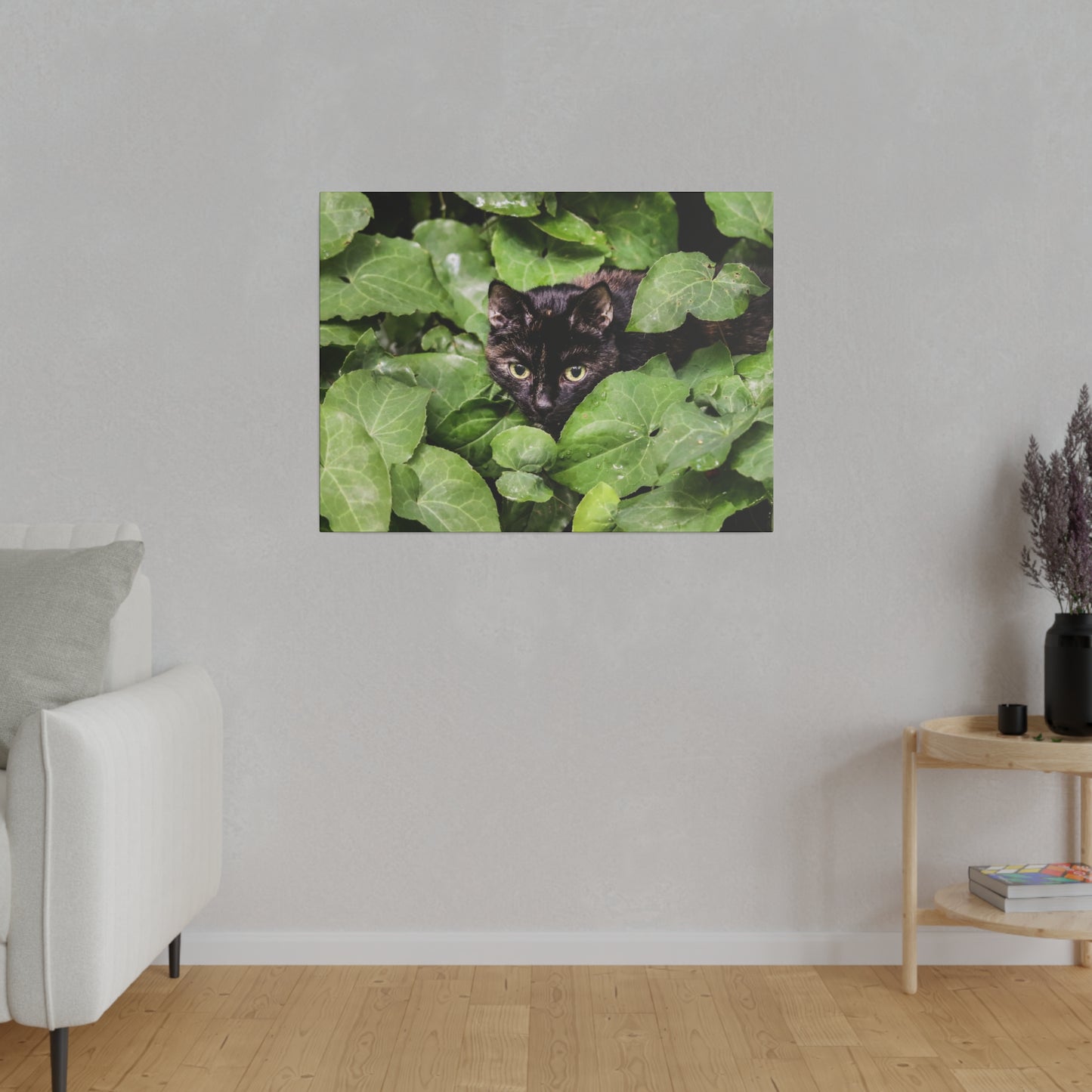 Whimsical Cat in the Garden: Vibrant Nature Canvas Art