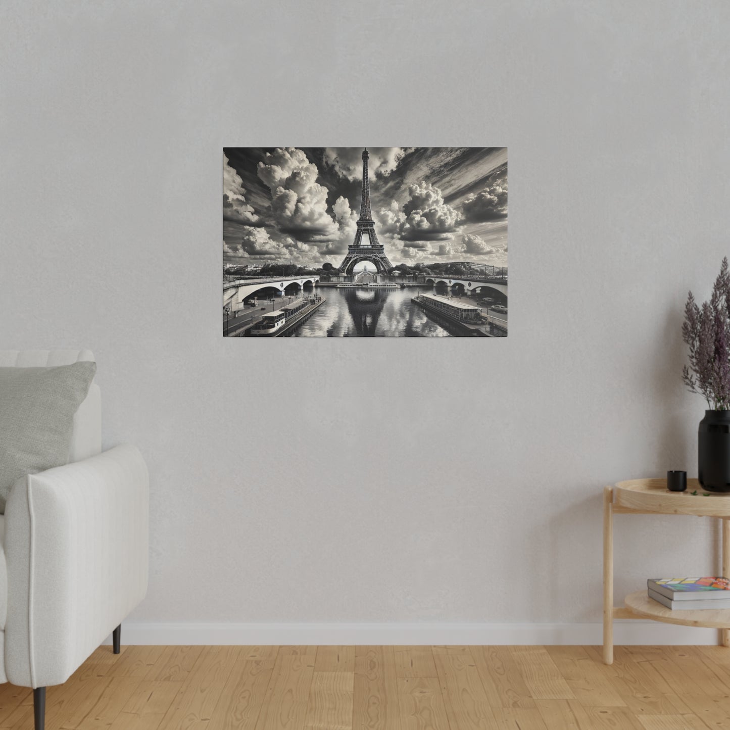 Monochrome Eiffel Tower Canvas with Black and White Surroundings