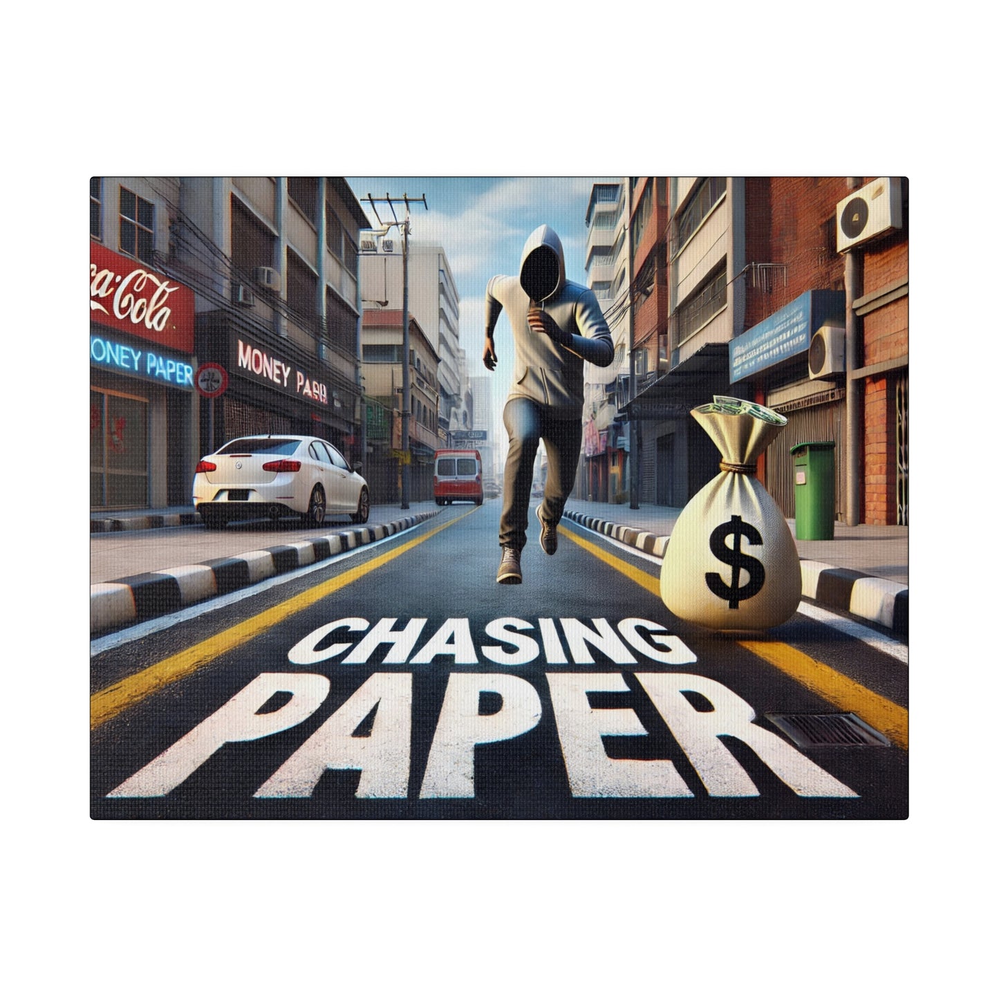 Chasing Paper: Dynamic Urban Canvas Print – Motivational Art