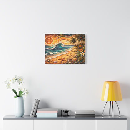 Tropical Beach Canvas Wall Art — Colorful Seascape with Palm Trees & Shells Canvas image 44