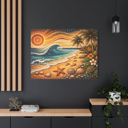 Tropical Beach Canvas Wall Art — Colorful Seascape with Palm Trees & Shells Canvas image 69