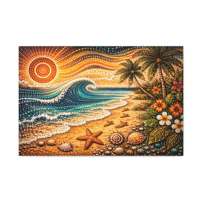 Tropical Beach Canvas Wall Art — Colorful Seascape with Palm Trees & Shells Canvas image 11