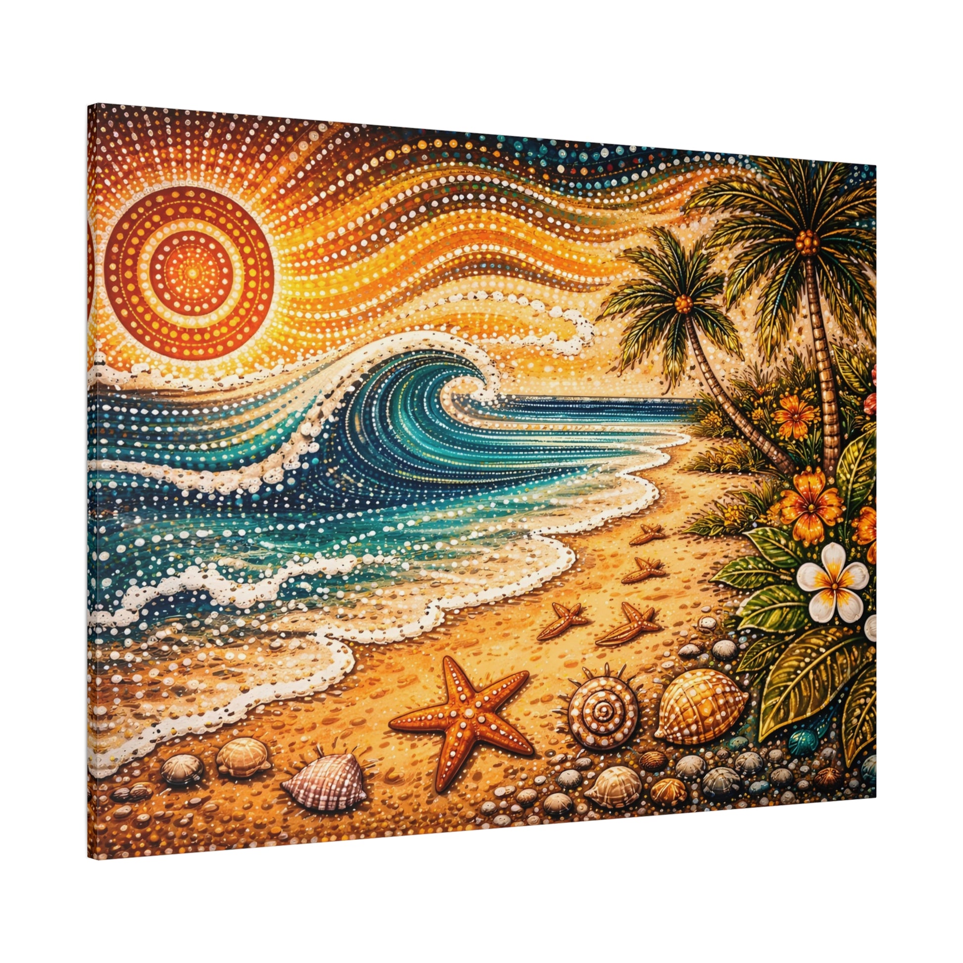 Tropical Beach Canvas Wall Art — Colorful Seascape with Palm Trees & Shells Canvas image 67