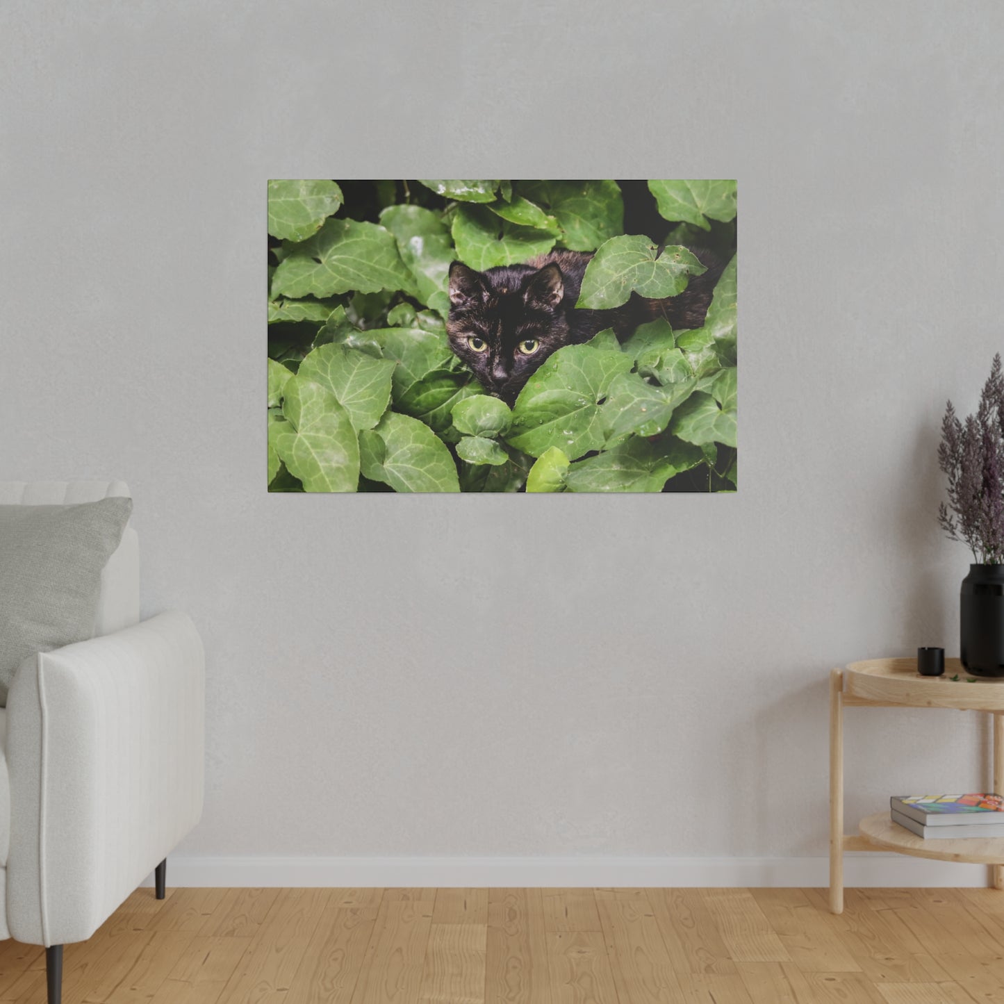 Whimsical Cat in the Garden: Vibrant Nature Canvas Art