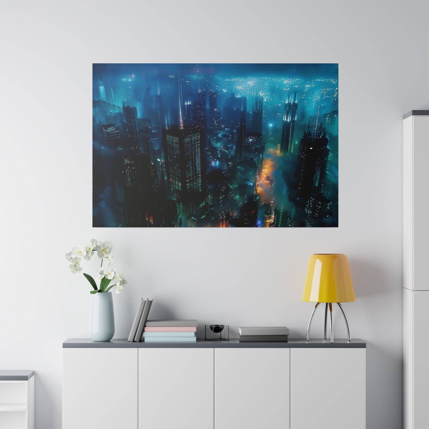 Neon Dreams: Futuristic Cityscape Canvas Art