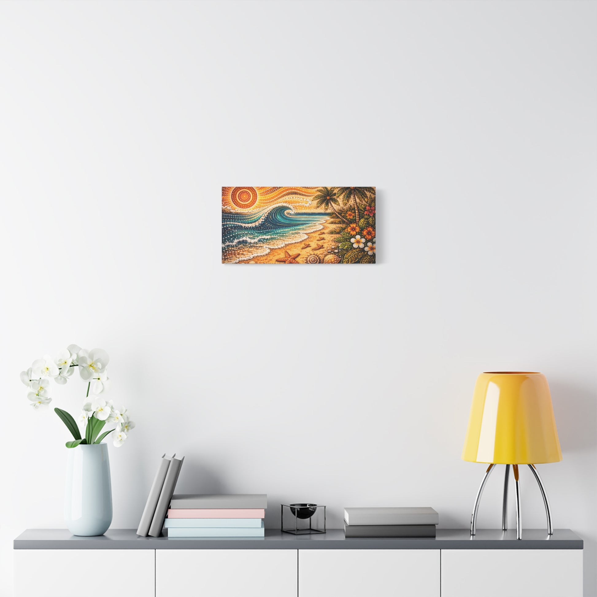 Tropical Beach Canvas Wall Art — Colorful Seascape with Palm Trees & Shells Canvas image 35