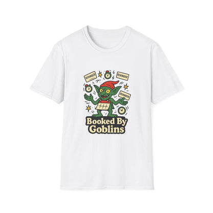 Calendar Goblin artwork shown on the front of a clean studio graphic tee