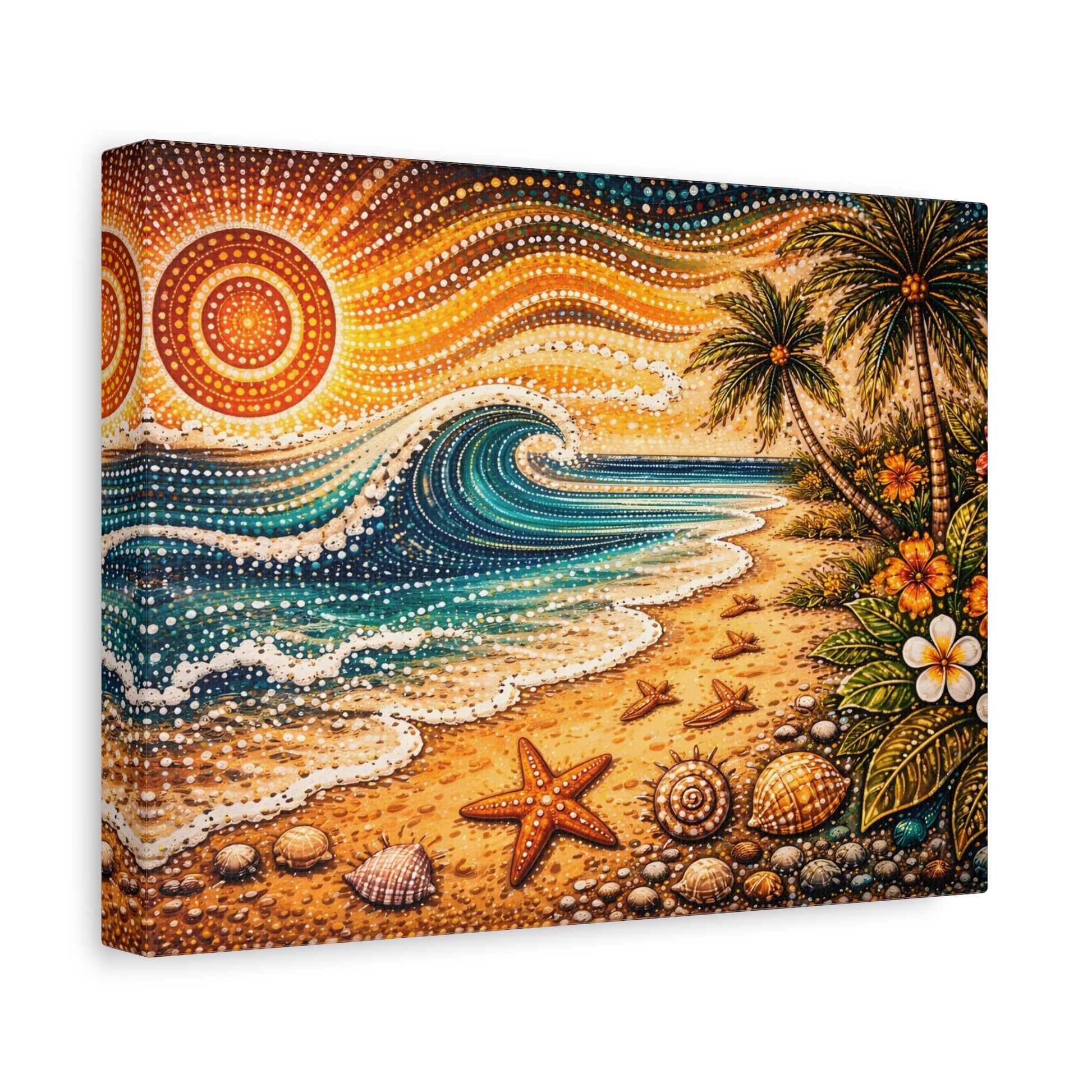Tropical Beach Canvas Wall Art — Colorful Seascape with Palm Trees & Shells Canvas image 22