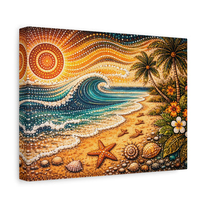 Tropical Beach Canvas Wall Art — Colorful Seascape with Palm Trees & Shells Canvas image 22