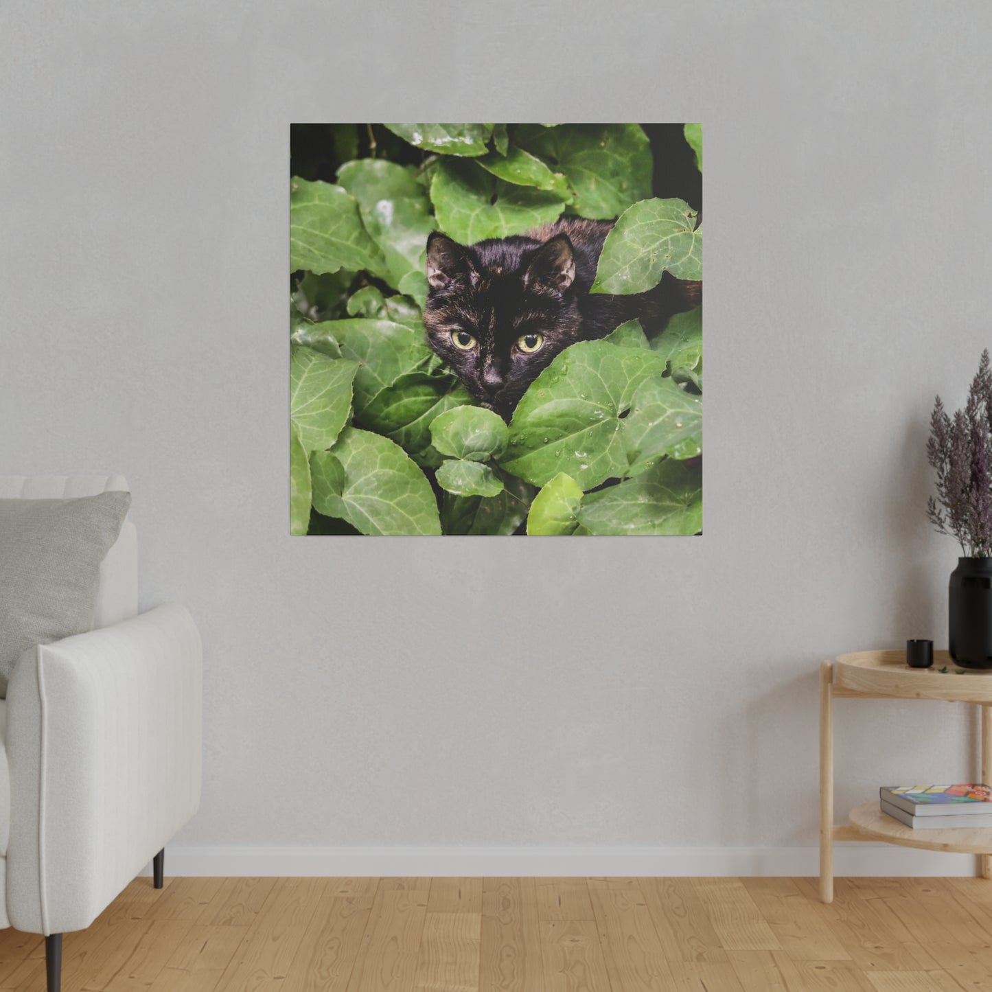 Whimsical Cat in the Garden: Vibrant Nature Canvas Art