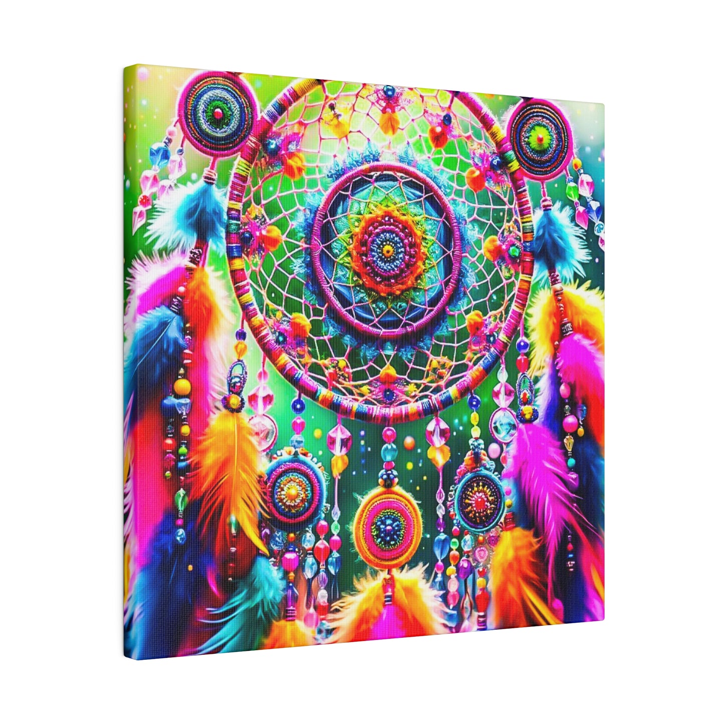 Vibrant Dreamcatcher: Kaleidoscopic Feather Canvas Art