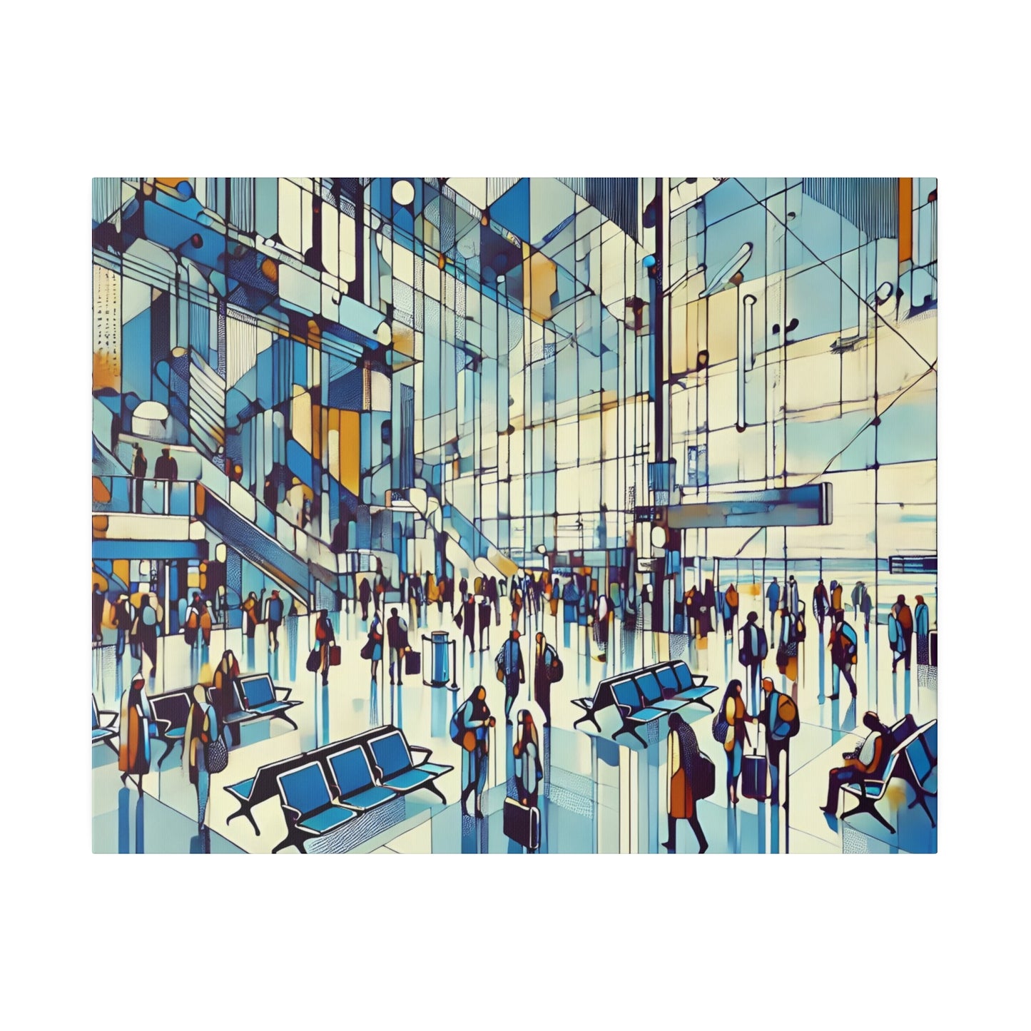 Vibrant Airport Terminal Canvas Art - Abstract Travel Scene