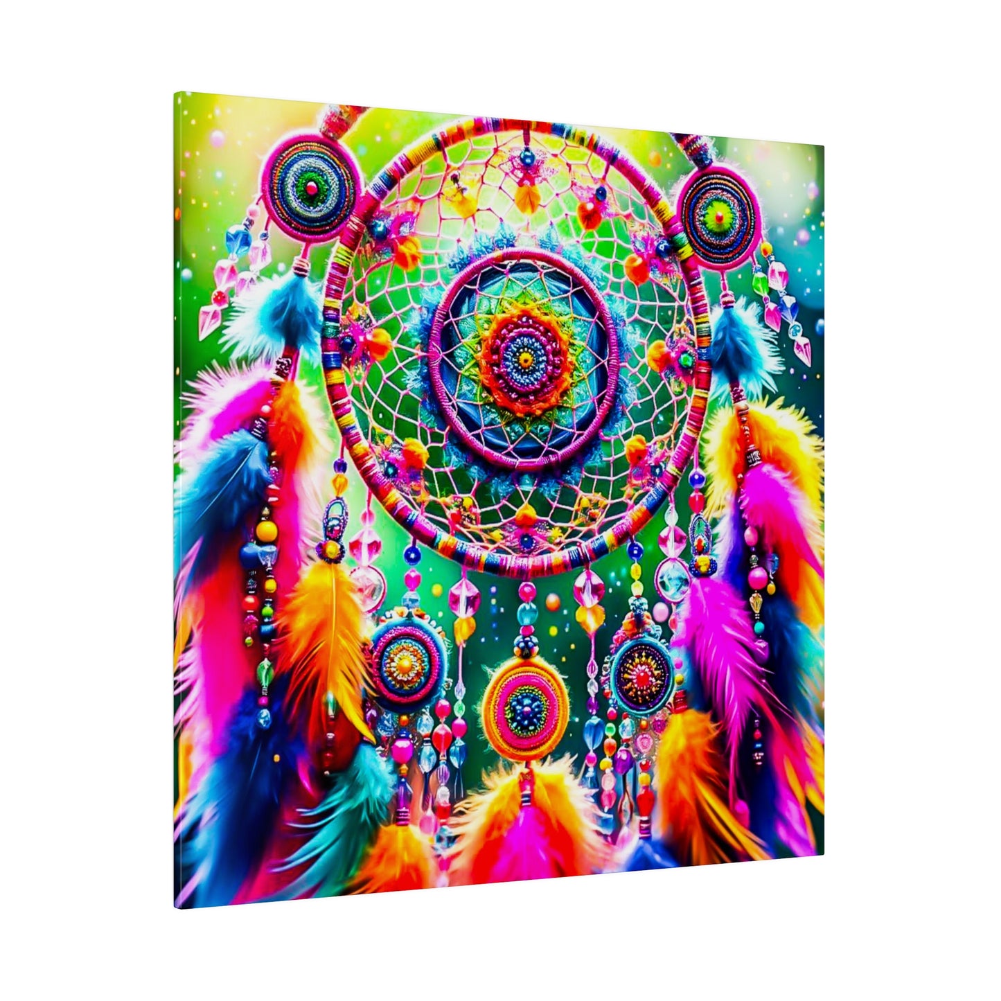 Vibrant Dreamcatcher: Kaleidoscopic Feather Canvas Art