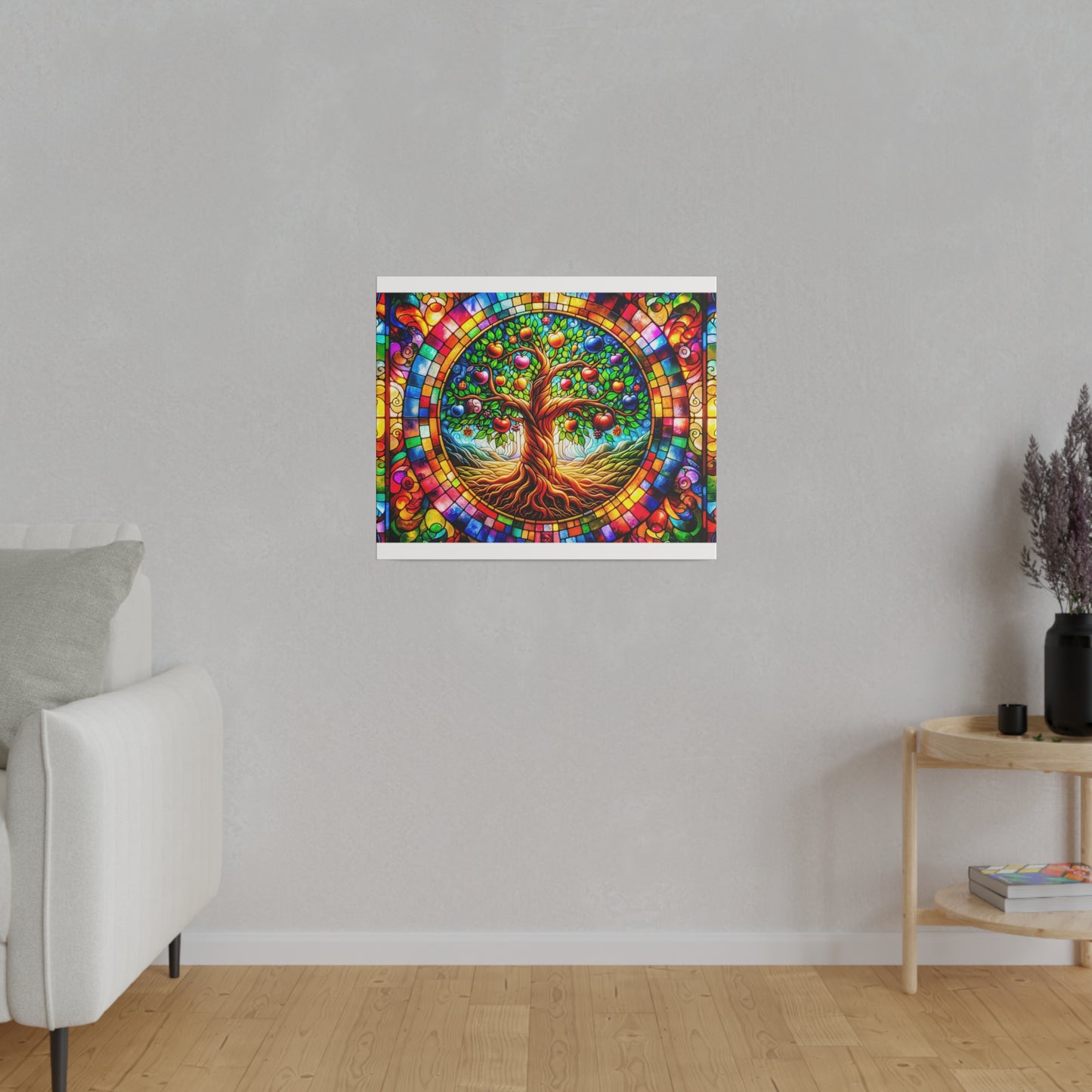 Vibrant Eden: Tree of Life Stained Glass Canvas Art