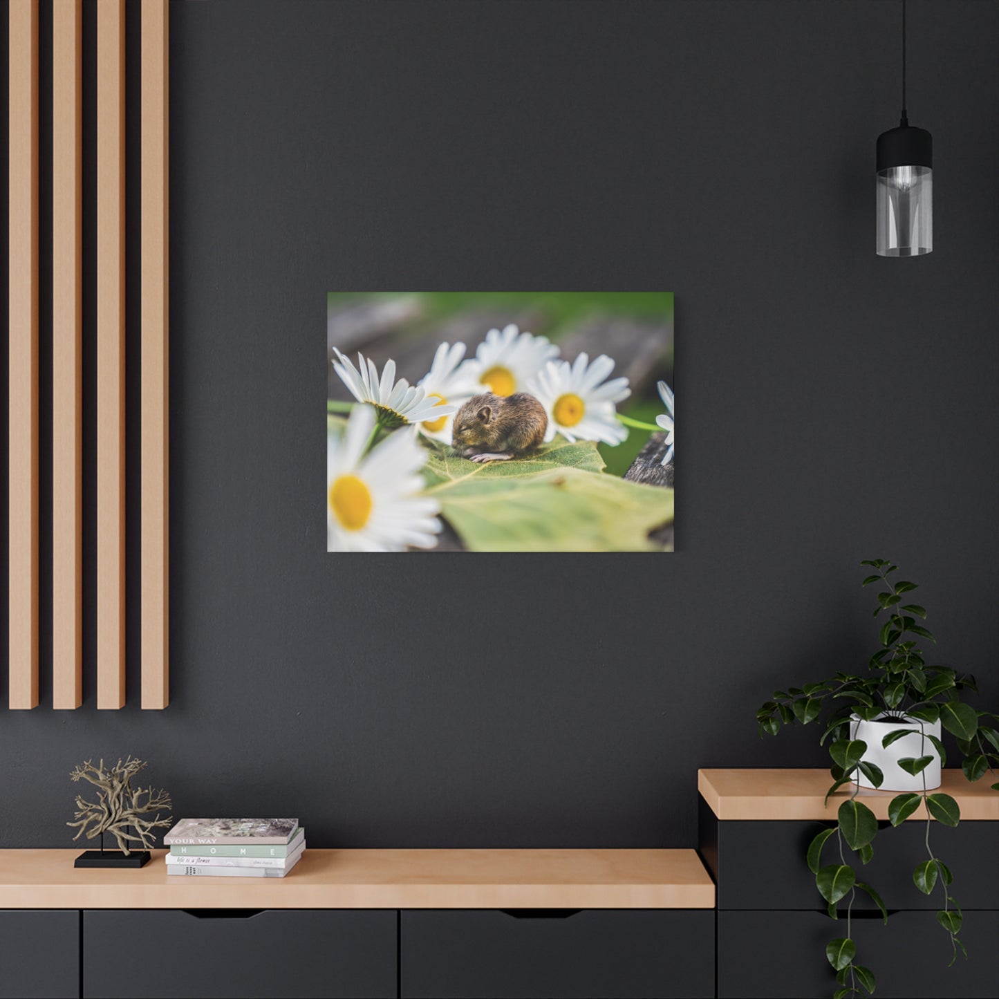 Whispers of Nature: Sleepy Mouse Amongst Daisies Canvas Art