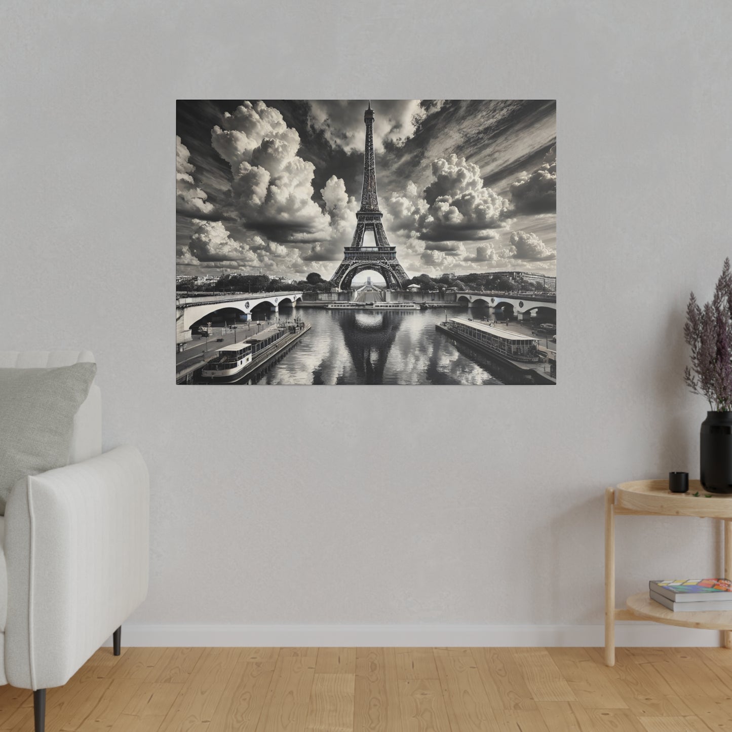 Monochrome Eiffel Tower Canvas with Black and White Surroundings