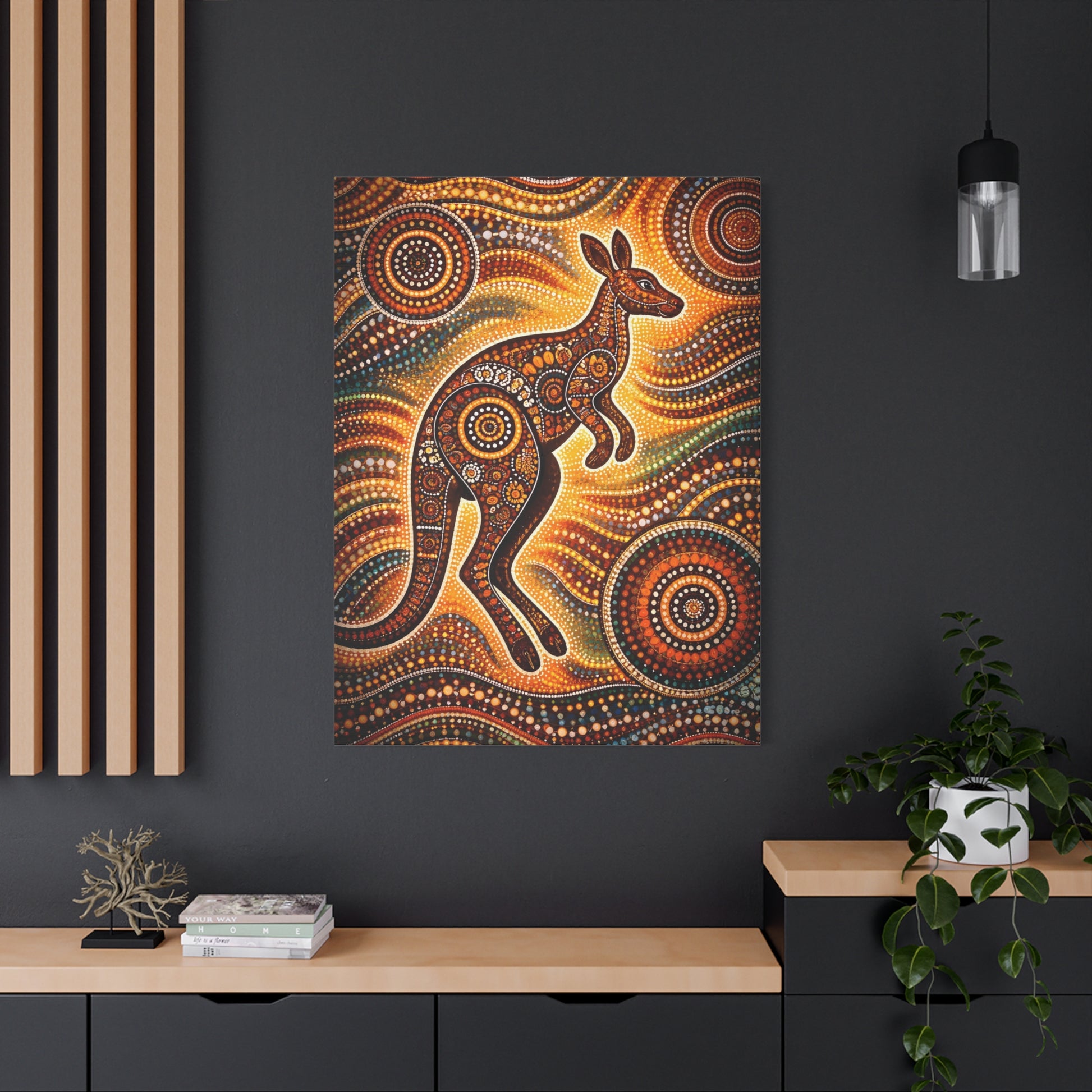 Kangaroo Aboriginal Dot Art Canvas Print – Warm Boho Wall Decor Canvas image 64