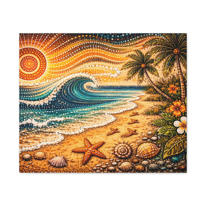 Tropical Beach Canvas Wall Art — Colorful Seascape with Palm Trees & Shells Canvas image 10
