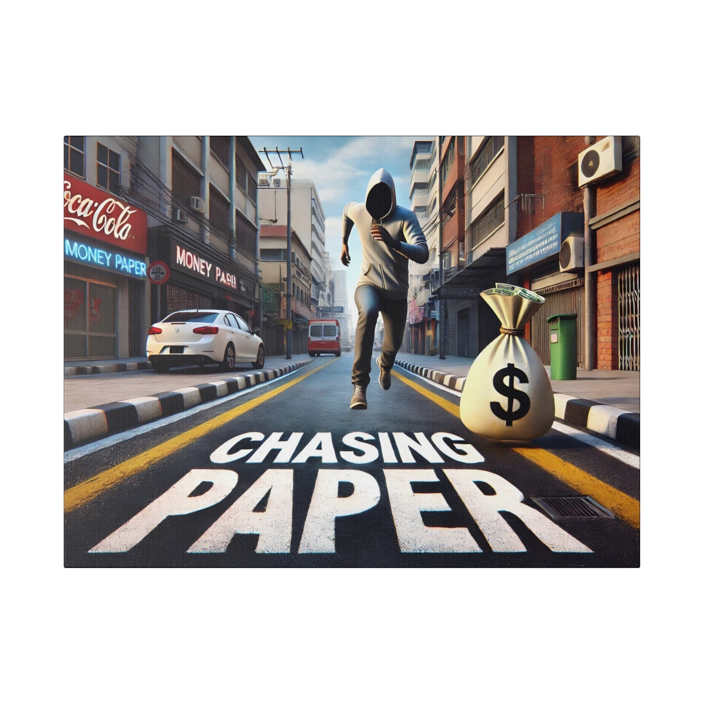 Chasing Paper: Dynamic Urban Canvas Print – Motivational Art