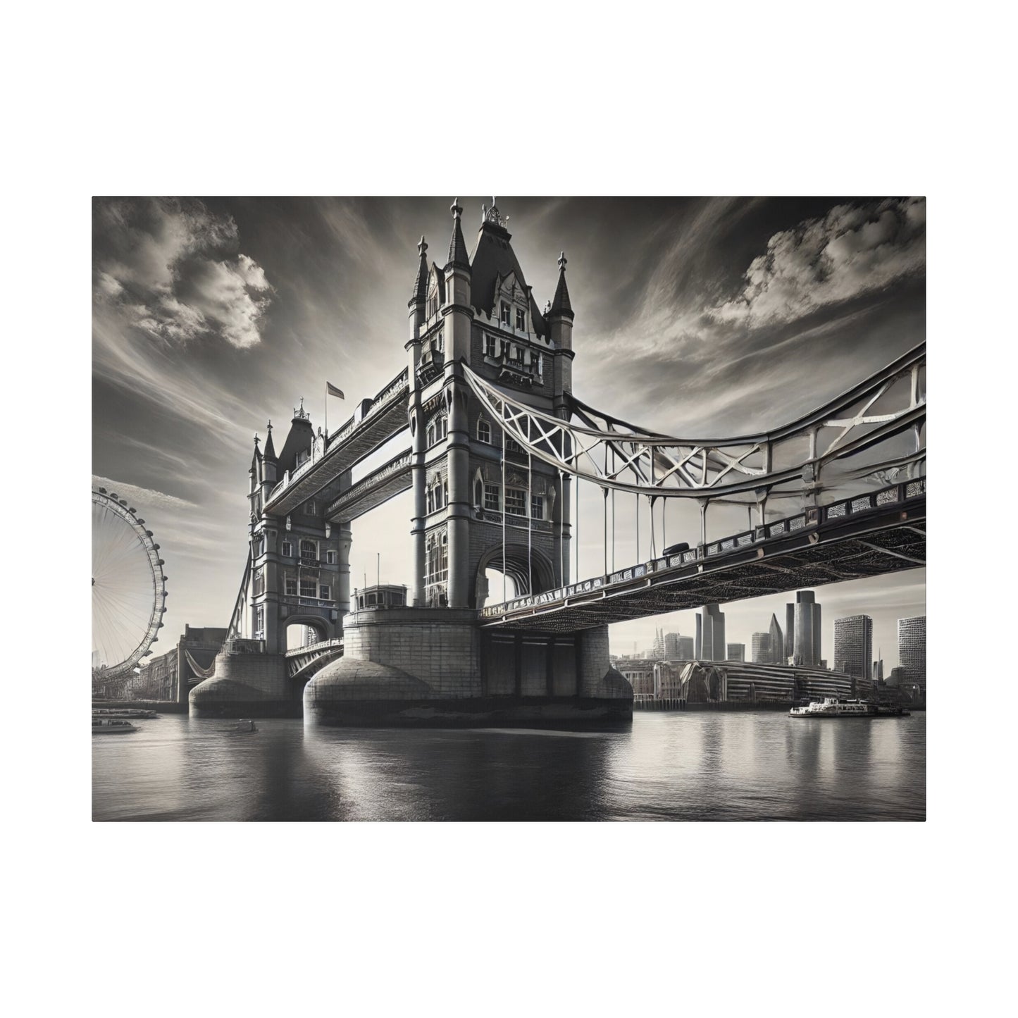 Black and White 4K Canvas: Hyper-Realistic London Bridge