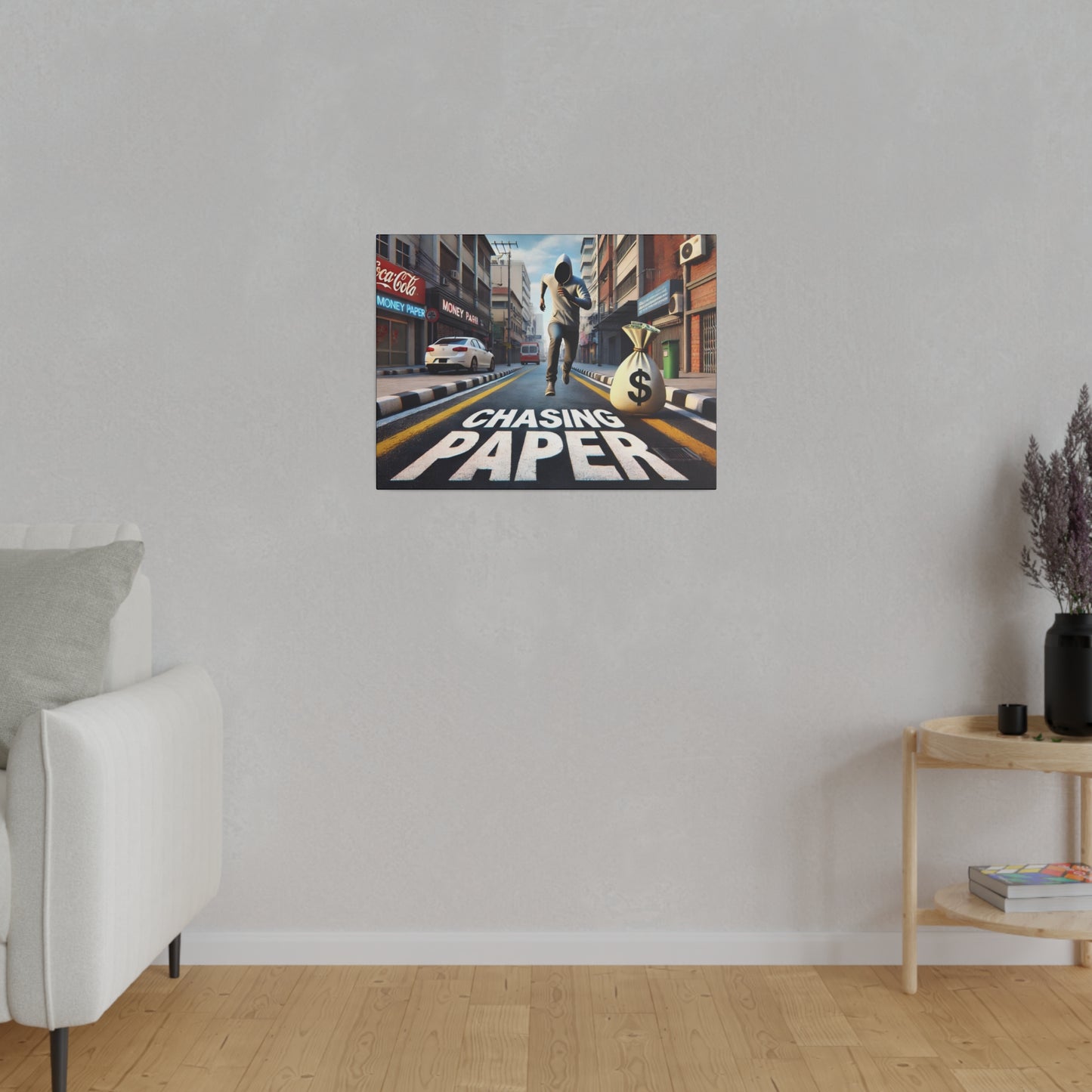 Chasing Paper: Dynamic Urban Canvas Print – Motivational Art