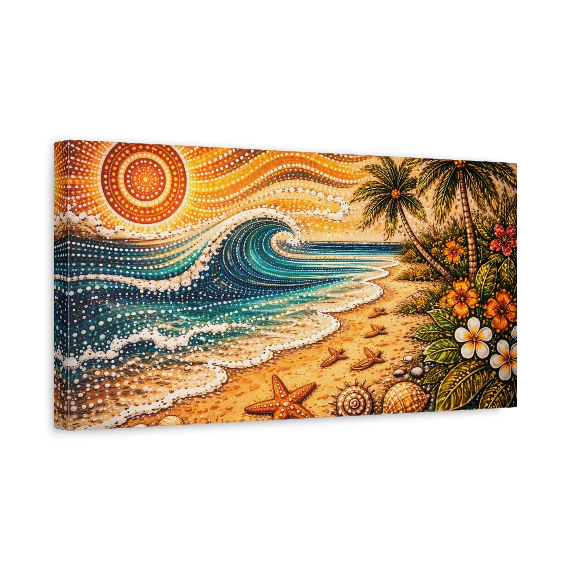 Tropical Beach Canvas Wall Art — Colorful Seascape with Palm Trees & Shells Canvas image 34