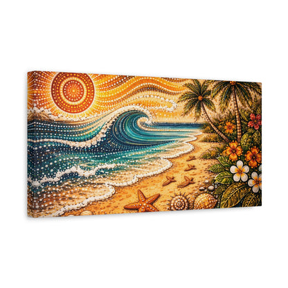 Tropical Beach Canvas Wall Art — Colorful Seascape with Palm Trees & Shells Canvas image 34