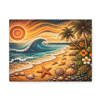 Tropical Beach Canvas Wall Art — Colorful Seascape with Palm Trees & Shells Canvas image 2